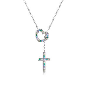 Linda's Jewelry Strieborný náhrdelník Srdce a Kríž Ag 925/1000 INH208