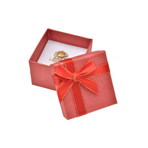 JKBOX Červená papierová krabička s mašľou so zlatým okrajom na prsteň alebo náušnice IK012