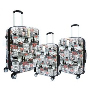 Sada 3 cestovných kufrov Airtex Paris Cat S, M, L - čierno-biela